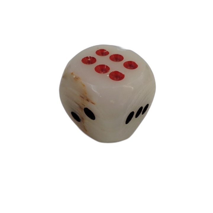 Gros Dé en Marbre Pierre 5x5 cm - Dé Décoratif Blanc Points Noirs & Ro
