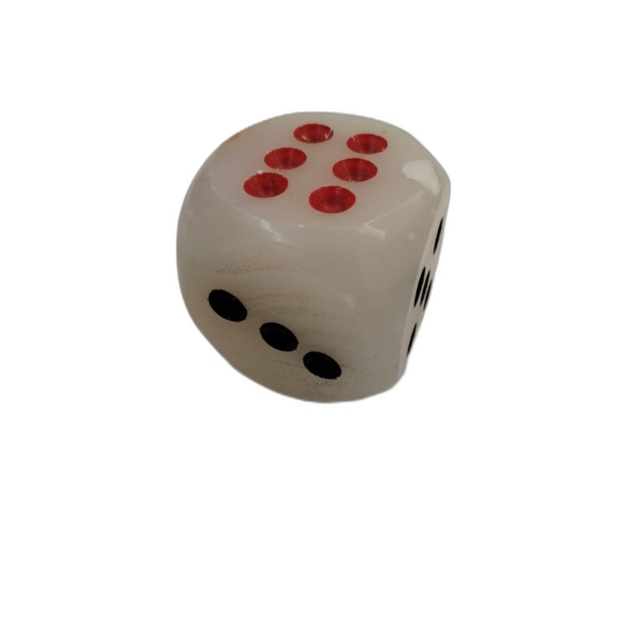 Gros Dé en Marbre Pierre 5x5 cm - Dé Décoratif Blanc Points Noirs & Ro