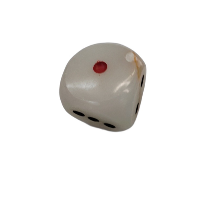 Gros Dé en Marbre Pierre 5x5 cm - Dé Décoratif Blanc Points Noirs & Ro