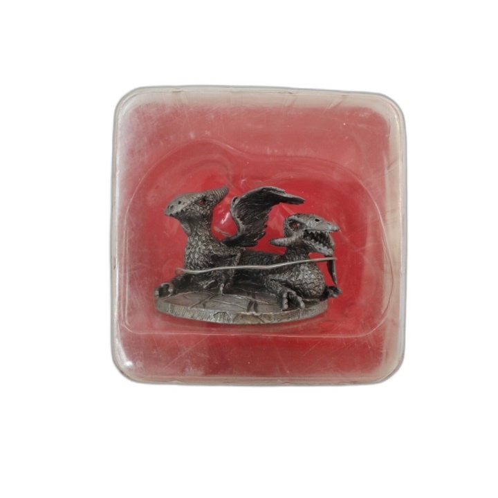 Figurine Métal Dragon à 2 Têtes - Miniature Fantastique Étain Yeux Rou