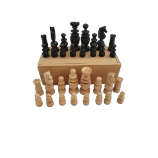 Jeu d'Échecs Bois Sculpté Artisanal - Pièces Tournées Noires & Naturel
