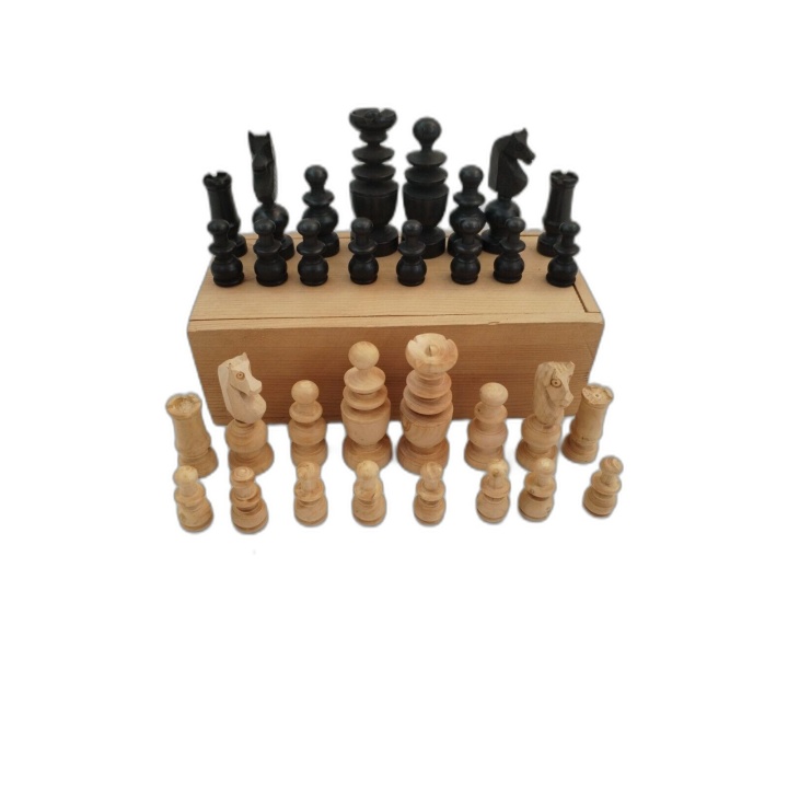 Jeu d'Échecs Bois Sculpté Artisanal - Pièces Tournées Noires & Naturel