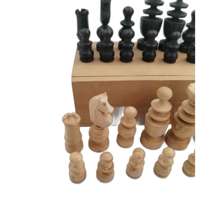 Jeu d'Échecs Bois Sculpté Artisanal - Pièces Tournées Noires & Naturel