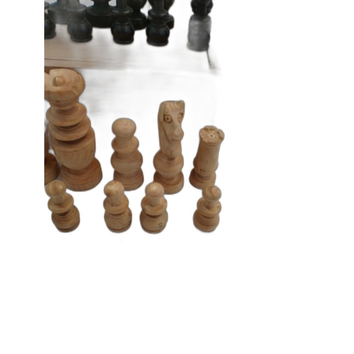 Jeu d'Échecs Bois Sculpté Artisanal - Pièces Tournées Noires & Naturel