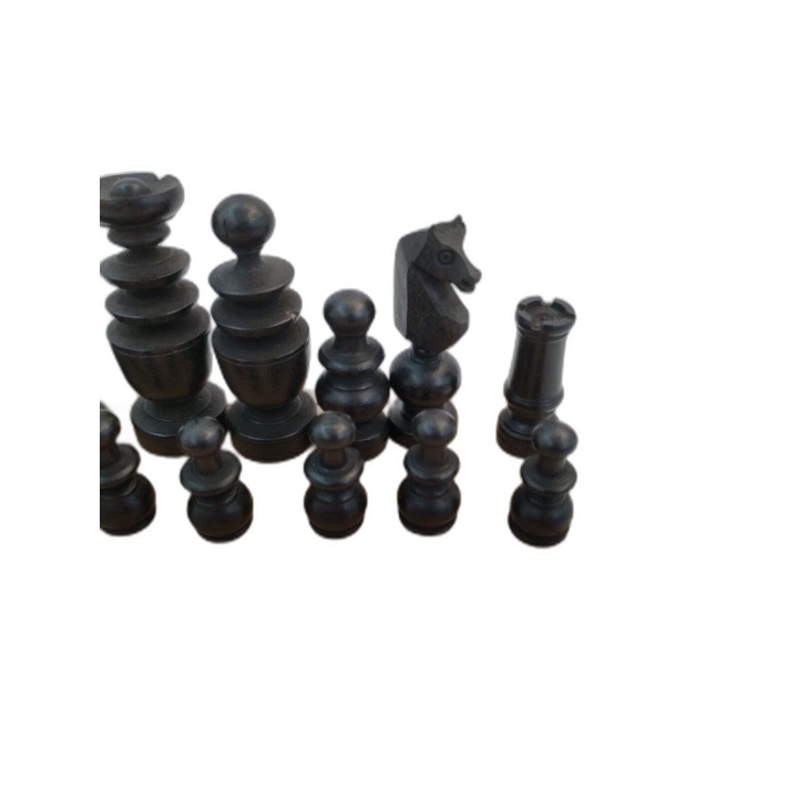 Jeu d'Échecs Bois Sculpté Artisanal - Pièces Tournées Noires & Naturel