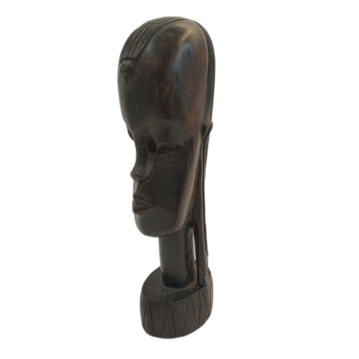 Buste Africain Sculpté Bois Sombre - Art Tribal Ethnique - Hauteur 23 