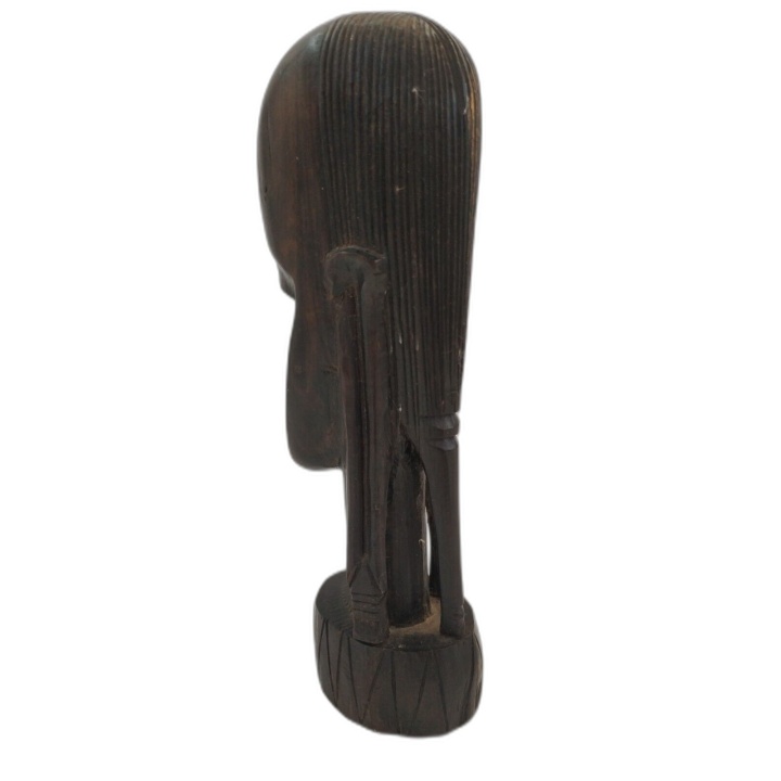 Buste Africain Sculpté Bois Sombre - Art Tribal Ethnique - Hauteur 23 
