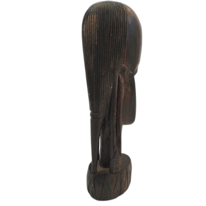 Buste Africain Sculpté Bois Sombre - Art Tribal Ethnique - Hauteur 23 