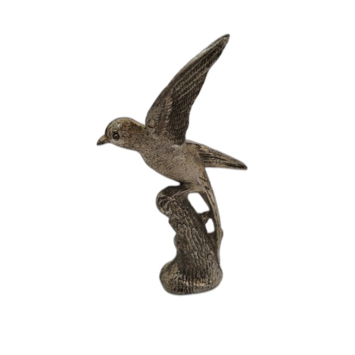 Statuette Oiseau Hirondelle Métal Argenté - Figurine Déco Vintage - En