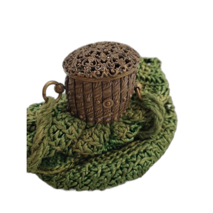 Bourse Mendiant Ancienne Crochet Vert Fermoir Filigrane Laiton - Sac S