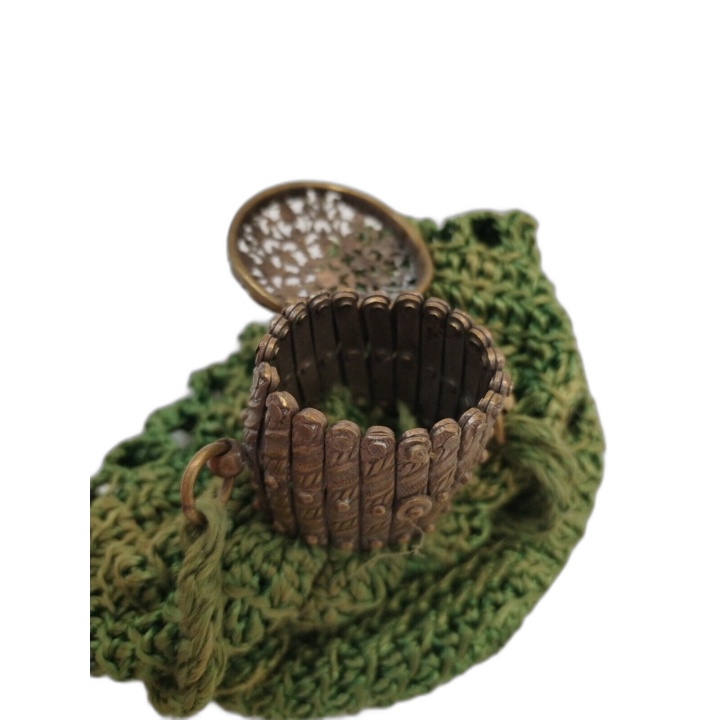 Bourse Mendiant Ancienne Crochet Vert Fermoir Filigrane Laiton - Sac S