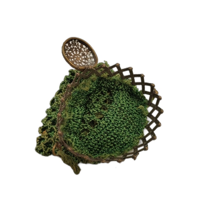 Bourse Mendiant Ancienne Crochet Vert Fermoir Filigrane Laiton - Sac S
