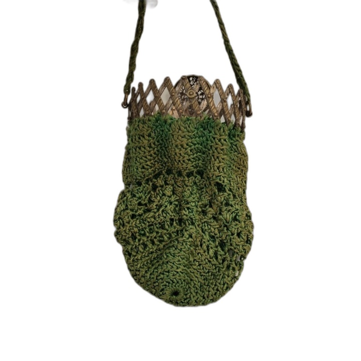 Bourse Mendiant Ancienne Crochet Vert Fermoir Filigrane Laiton - Sac S