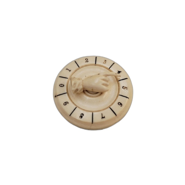 Teetotum Ancien en Os Sculpté - Toupie Compteur Rotatif Jeu Antique 0-