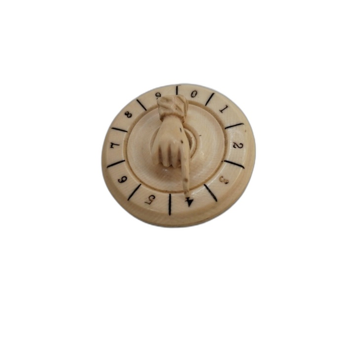 Teetotum Ancien en Os Sculpté - Toupie Compteur Rotatif Jeu Antique 0-