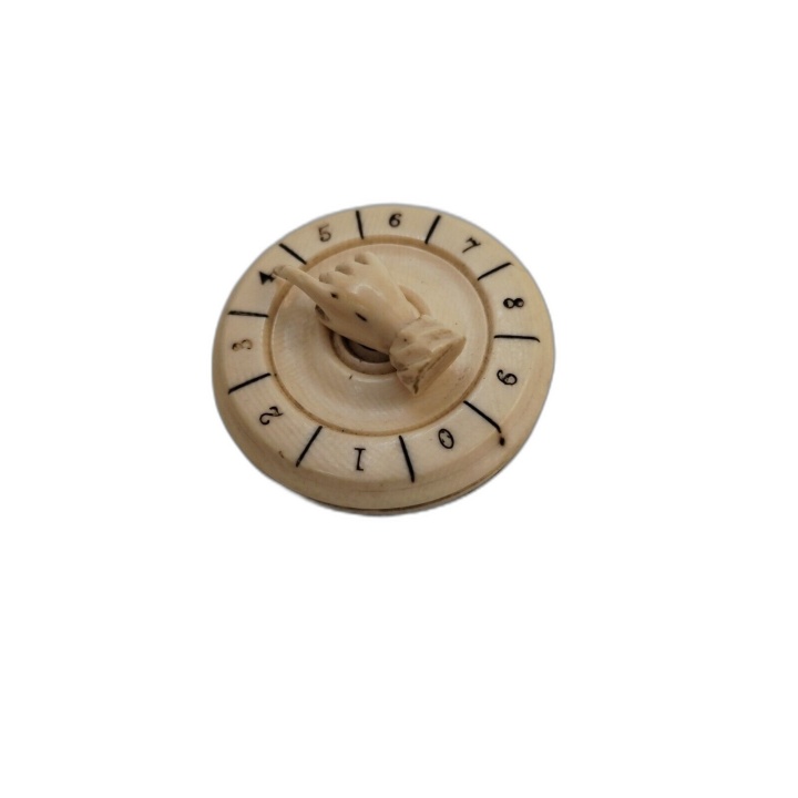 Teetotum Ancien en Os Sculpté - Toupie Compteur Rotatif Jeu Antique 0-