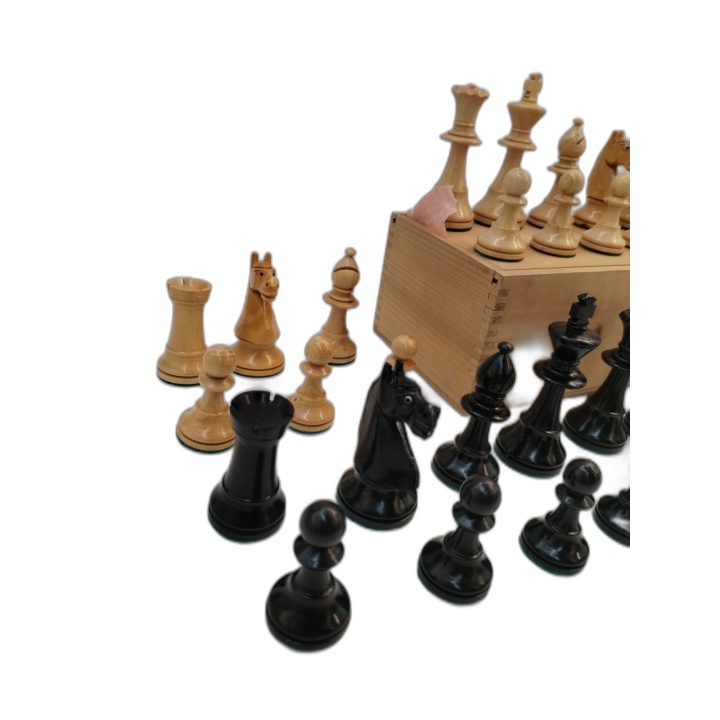 Jeu d'Échecs Staunton Ancien - Pièces Bois Tournées Lestées - Roi 9cm