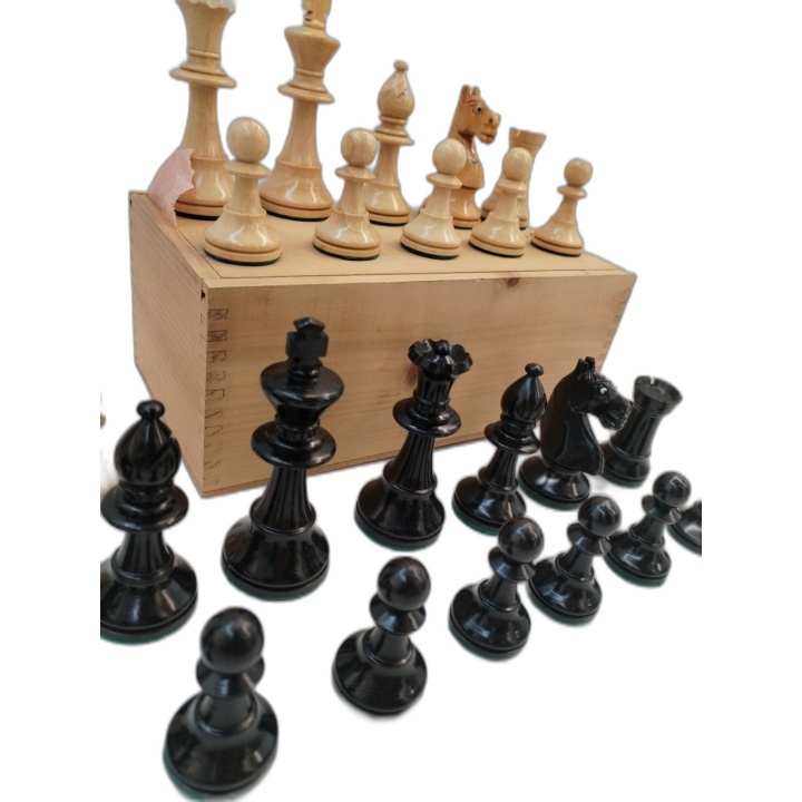 Jeu d'Échecs Staunton Ancien - Pièces Bois Tournées Lestées - Roi 9cm