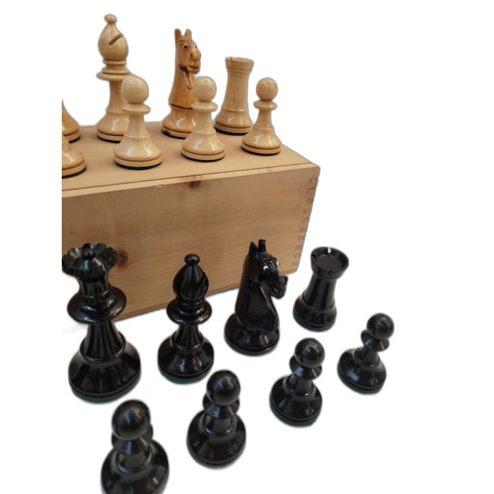 Jeu d'Échecs Staunton Ancien - Pièces Bois Tournées Lestées - Roi 9cm