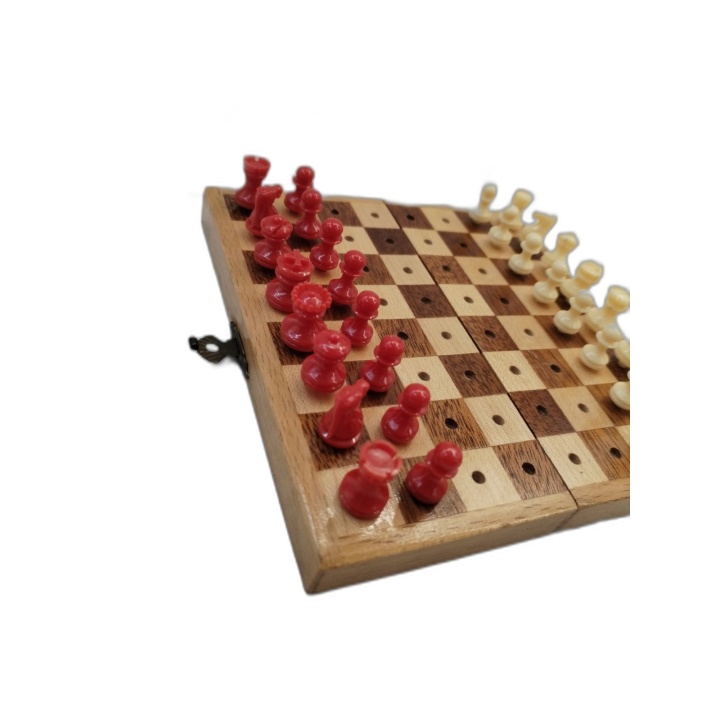 Jeu d'Échecs Pliant Voyage Bois Vauen Schach - Pièces à Picots - Occas