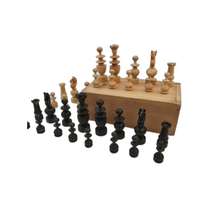 Jeu d'Échecs Ancien Style Régence - Pièces Bois Tournées Naturel & Noi