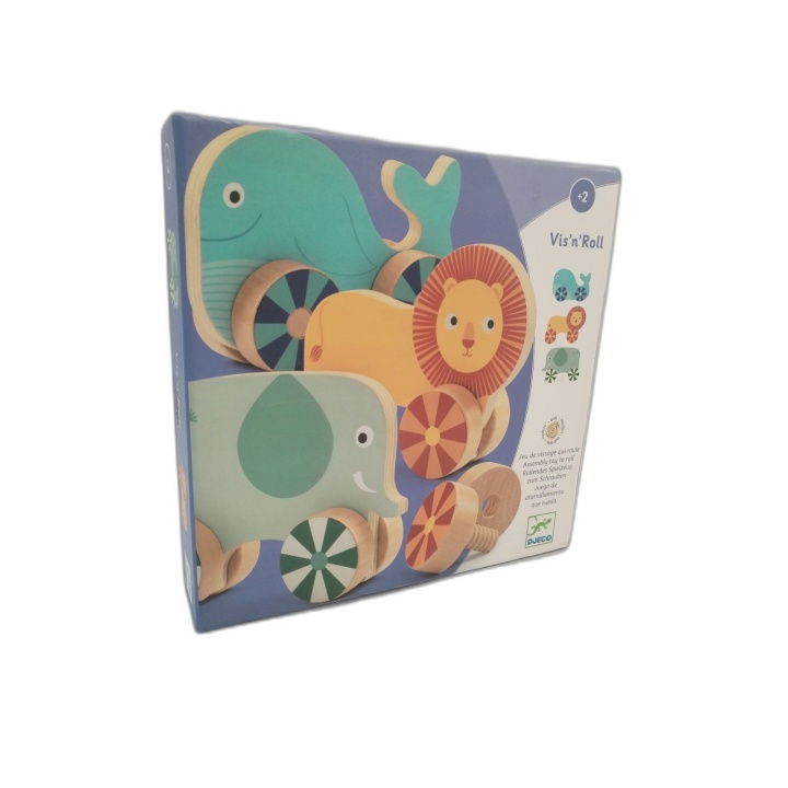 Vis'n'Roll Djeco - Jeu de vissage en bois 3 animaux - Éveil motricité