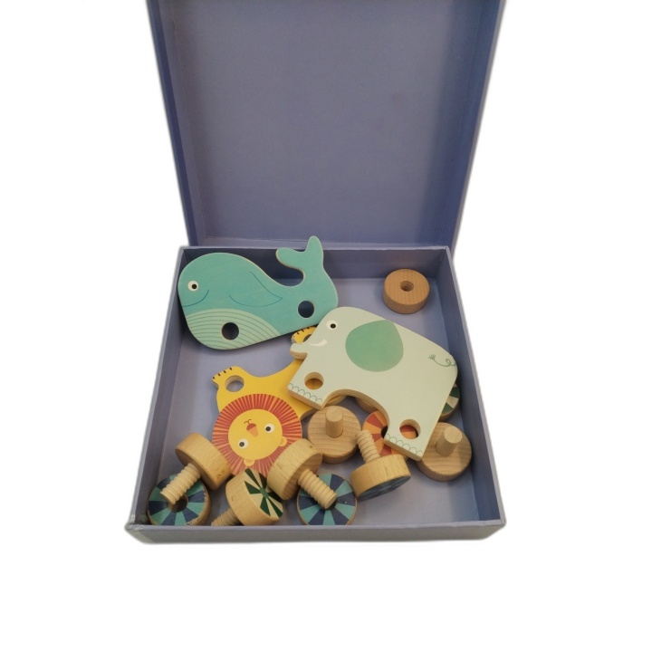 Vis'n'Roll Djeco - Jeu de vissage en bois 3 animaux - Éveil motricité