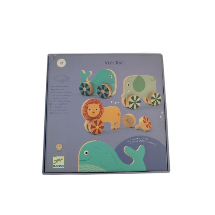 Vis'n'Roll Djeco - Jeu de vissage en bois 3 animaux - Éveil motricité