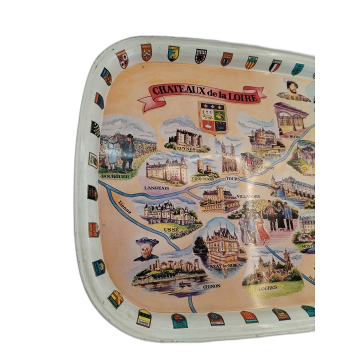 Plateau Métal Vintage Châteaux de la Loire - Carte Touristique - Art d
