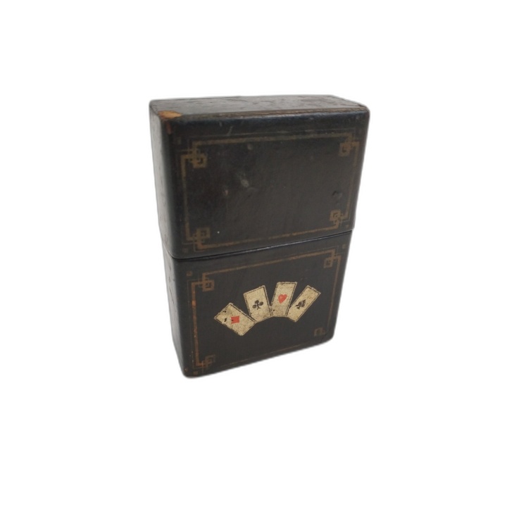 Boîte à Cartes Ancienne Napoléon III - Laque Noire Dorée - Étui Jeu de