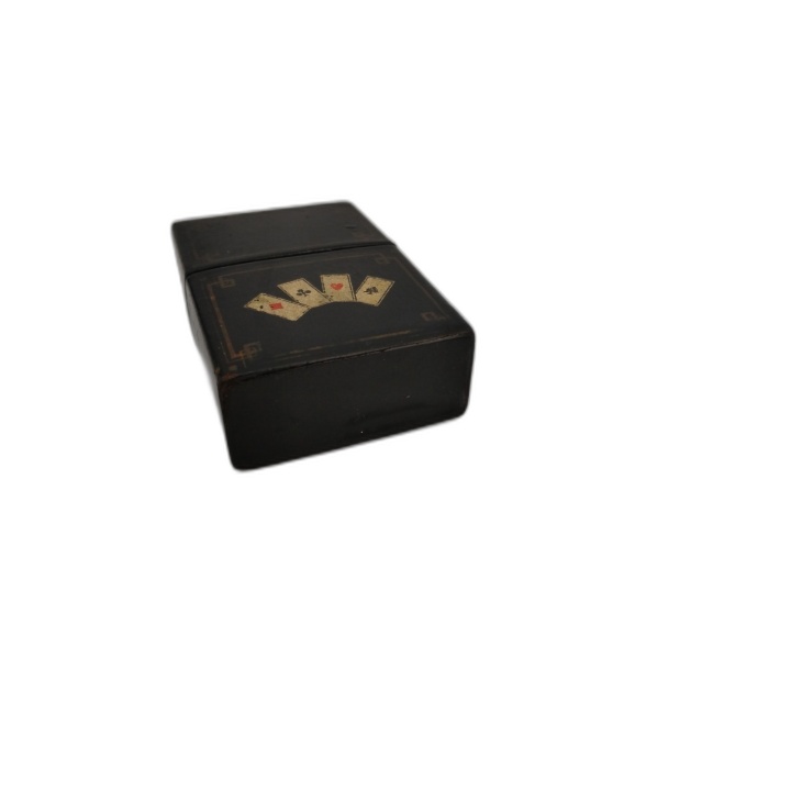 Boîte à Cartes Ancienne Napoléon III - Laque Noire Dorée - Étui Jeu de