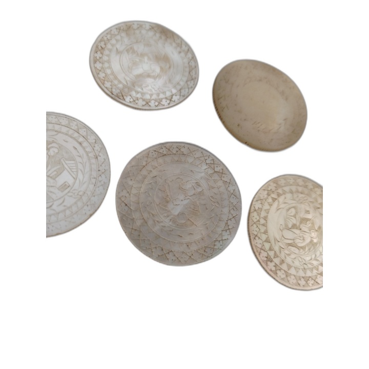Lot 5 Jetons Anciens Nacre Gravée Ciselée - Mises Poker Casino Jeu - M