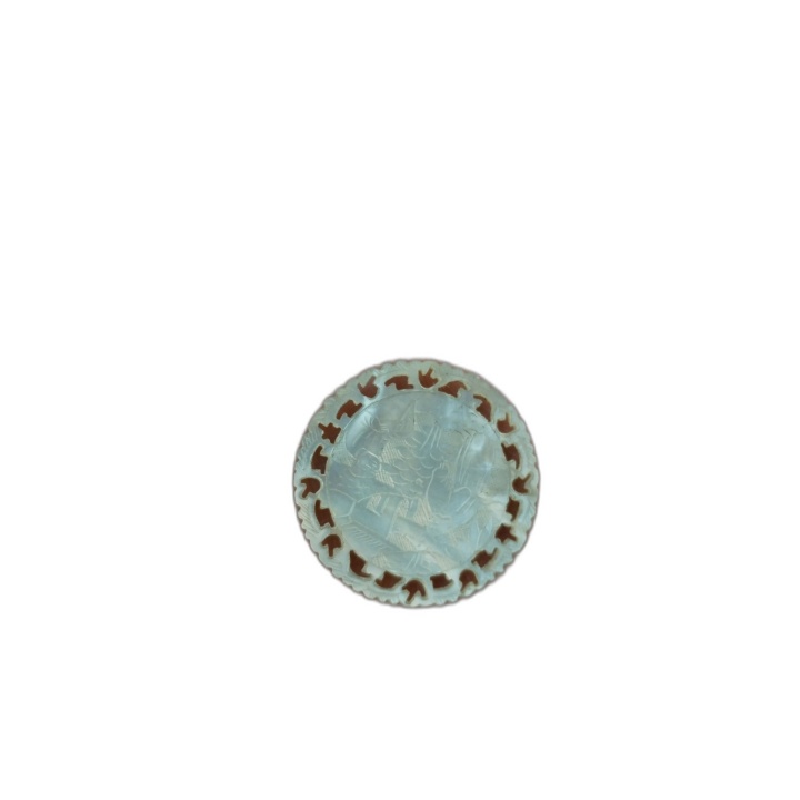 Lot 4 Jetons Nacre Sculptée Chinois - 3 Ronds Ø2,7cm + 1 Plaquette 4,4