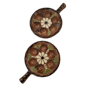 Lot 2 Plats à Escargots Céramique Artisanale Vintage - Décor Floral Fo