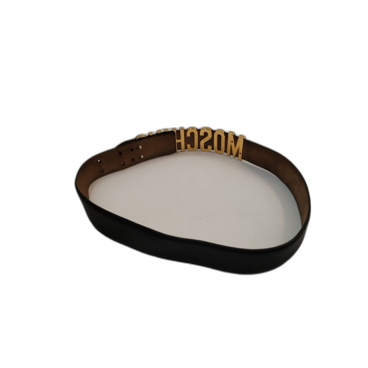 Ceinture Moschino Vintage Cuir Noir Lettres Dorées - Taille 83 - Made
