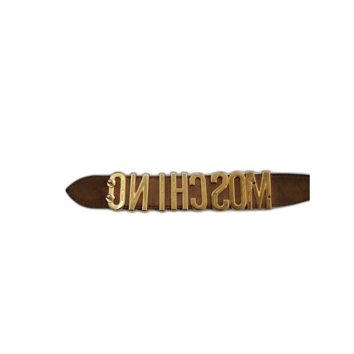 Ceinture Moschino Vintage Cuir Noir Lettres Dorées - Taille 83 - Made