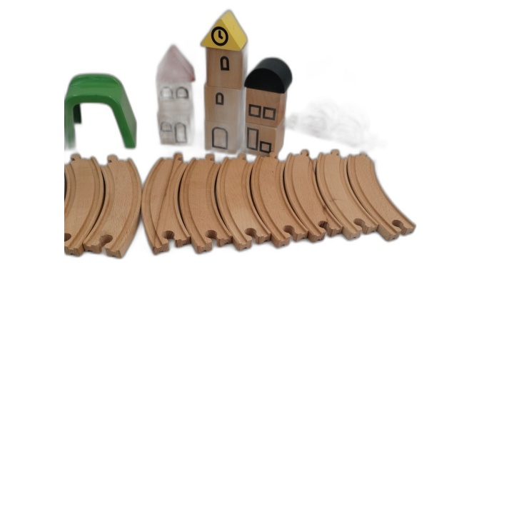 Circuit Train en Bois Enfant - Rails Bâtiments Signalisation Locomotiv