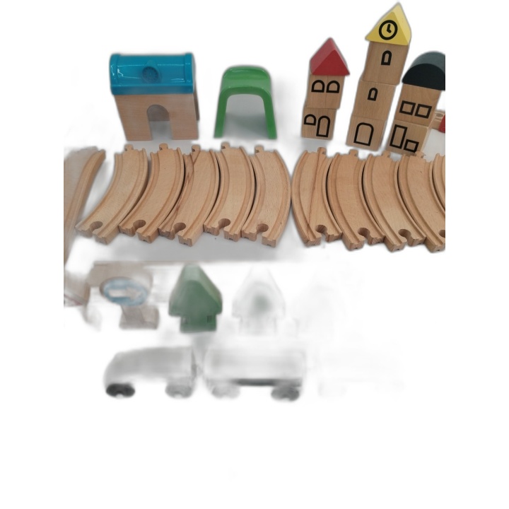 Circuit Train en Bois Enfant - Rails Bâtiments Signalisation Locomotiv
