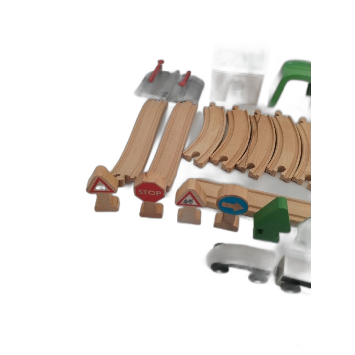 Circuit Train en Bois Enfant - Rails Bâtiments Signalisation Locomotiv