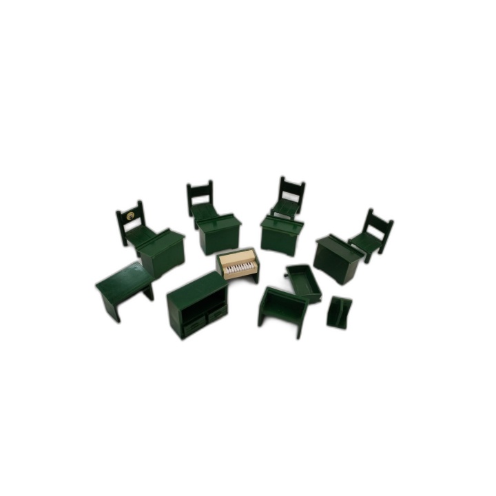 Playmobil Lot Mobilier Scolaire Vert - Chaises Bureaux Piano Classe -