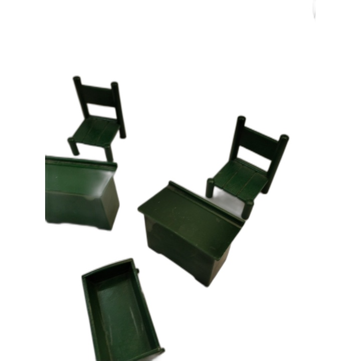 Playmobil Lot Mobilier Scolaire Vert - Chaises Bureaux Piano Classe -