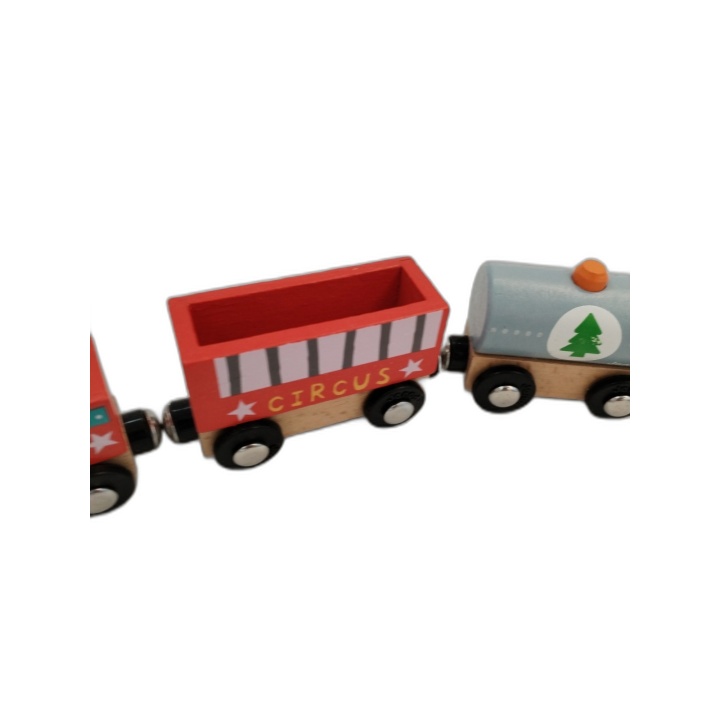 Train Cirque en Bois Janod - Locomotive + 4 Wagons Magnétiques - Dès 3