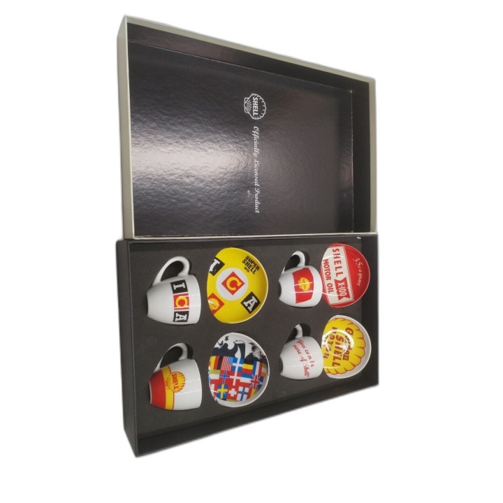 Classic Shell Oil Espresso Set - 4 Tasses & Soucoupes Céramique - Coff