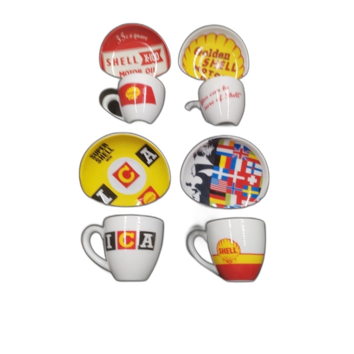 Classic Shell Oil Espresso Set - 4 Tasses & Soucoupes Céramique - Coff