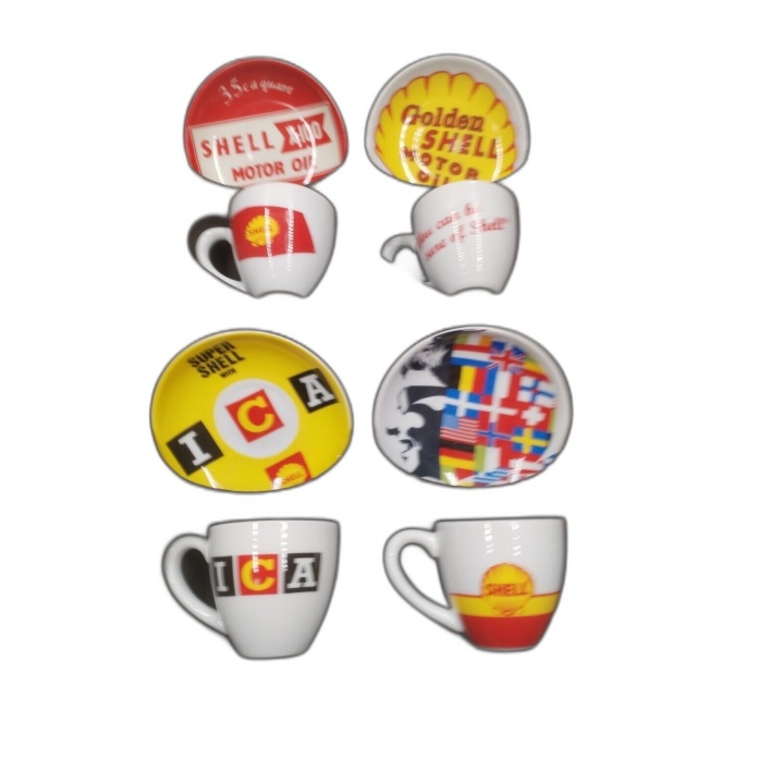 Classic Shell Oil Espresso Set - 4 Tasses & Soucoupes Céramique - Coff