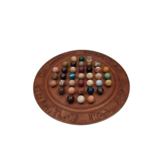 Solitaire Bois Sculpté Billes Pierres Semi-Précieuses - Plateau 36cm -