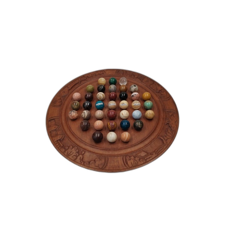 Solitaire Bois Sculpté Billes Pierres Semi-Précieuses - Plateau 36cm -