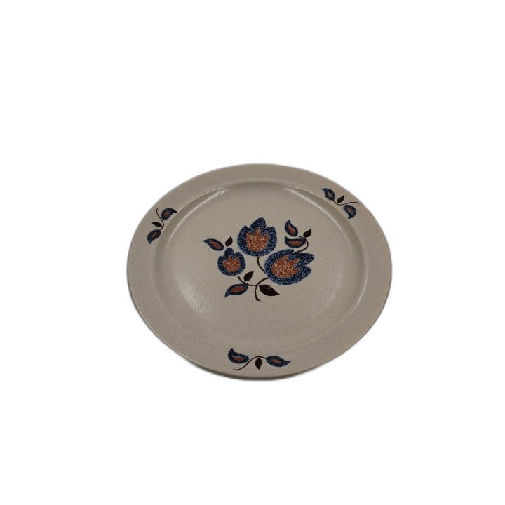 Assiette Grès Vintage Motif Tulipes Bleues Terre Cuite - Vaisselle Cam