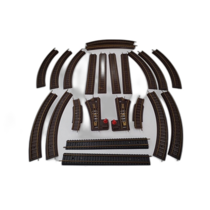 Lot Rails Train Miniature HO Ancien - 10 Courbes + 4 Droits + 2 Aiguil